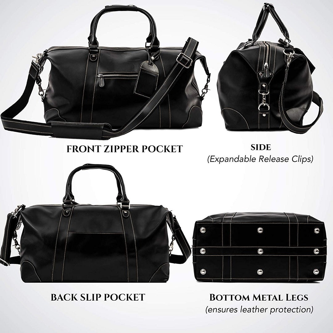 Silver Fox Luxury Weekender Leather Duffle Bag - Classic w/ Neon