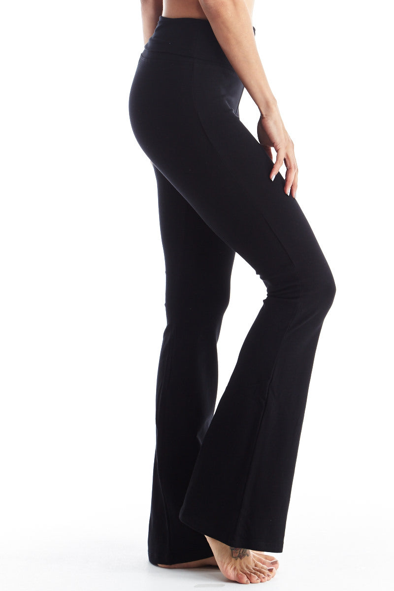 Women's Premium 250gsm Fold Over Cotton Spandex Lounge Yoga Pants - Premium  Black/Black - CY123CAV5NV Size Small